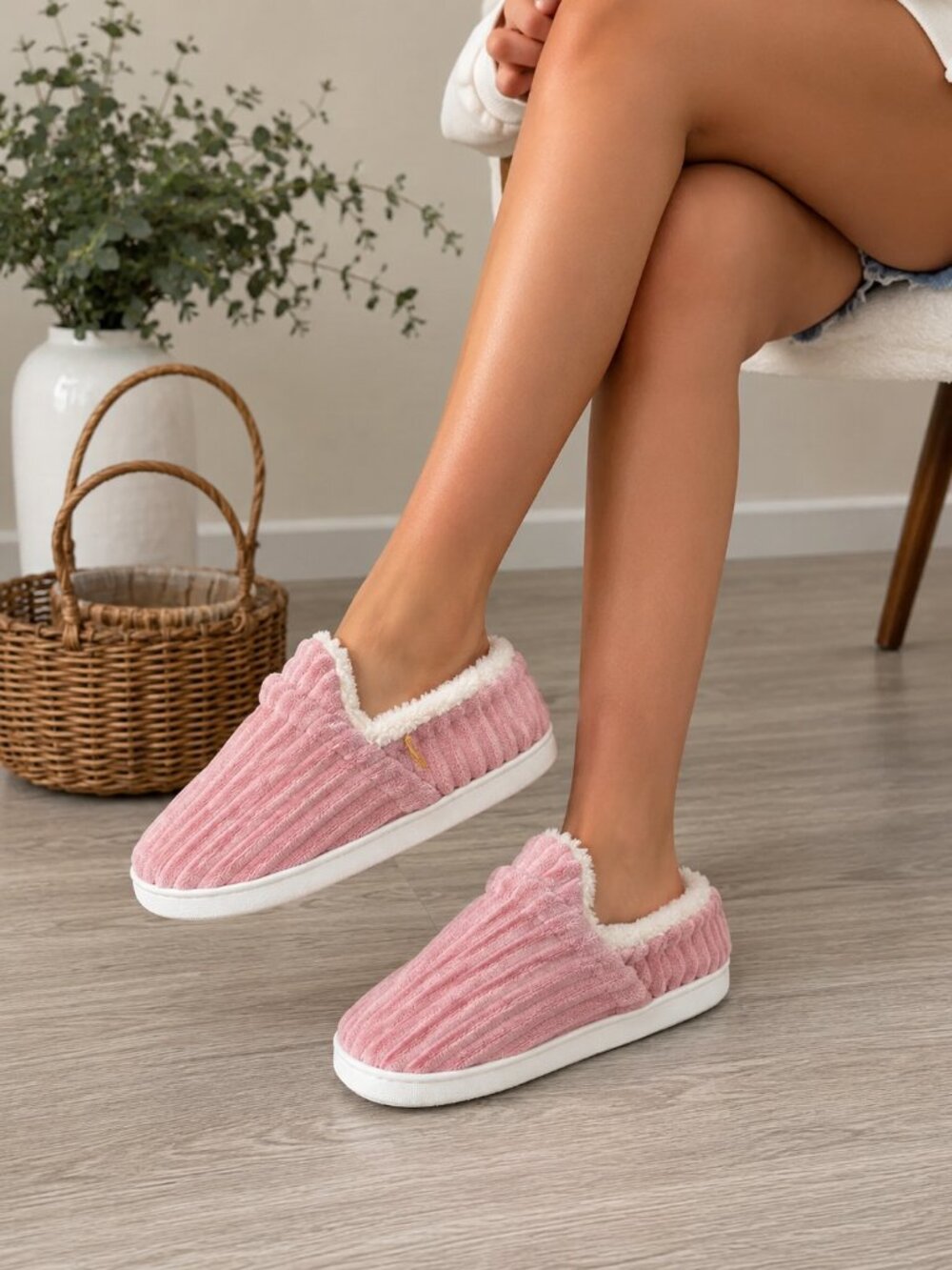 Pink Corduroy Sherpa Slippers Women’s 11-12 EU 42-43 Cozy House Shoes